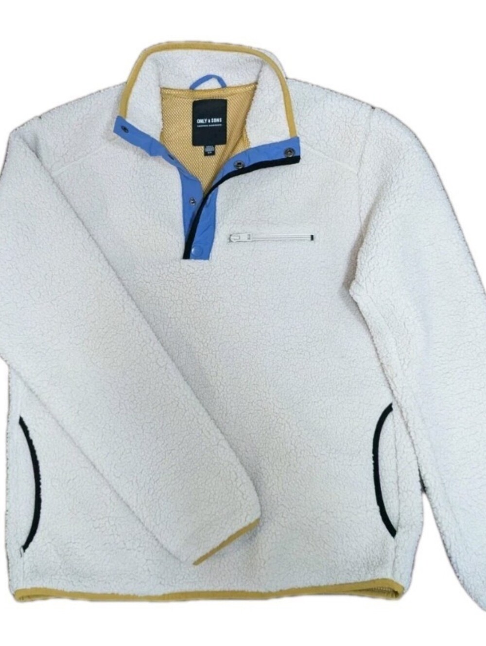 Only&Sons Men's White Jumper Fleece Small Onsdallas Sherpa Halfsnap